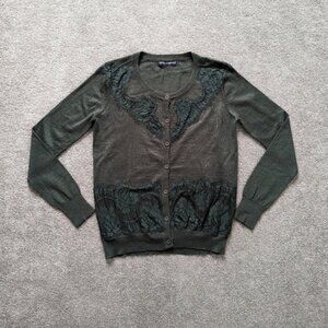 Dolce & Gabbana dark green lace mesh cotton sweater cardigan women's Medium